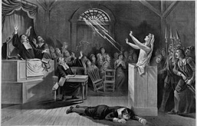 drawing of a witch trial